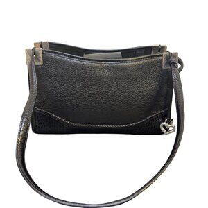 Brighton Black Leather Shoulder Bag With Silver Heart Charm & Elegant Detailing